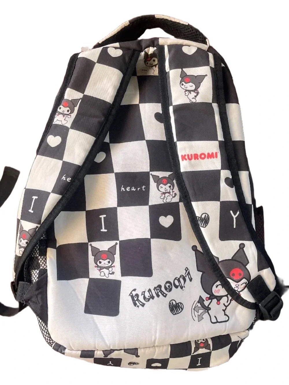 Kuromi Checkered Backpack in Black & White